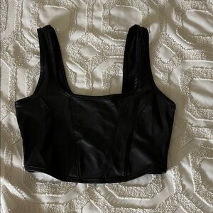 Black leather crop top